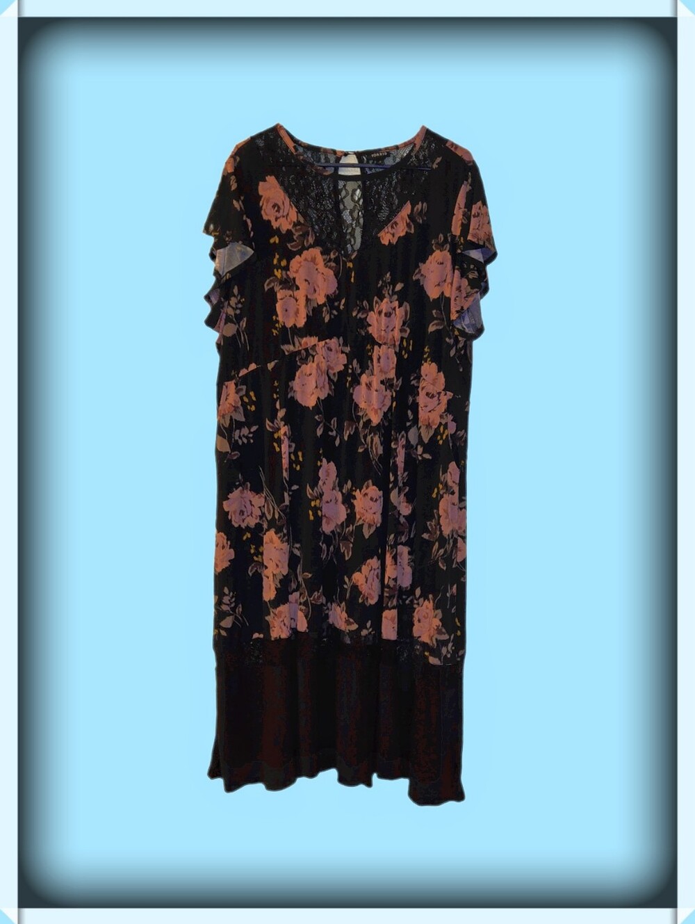 Women’s Black Floral Lace-Detail Dress - Pink Flowers